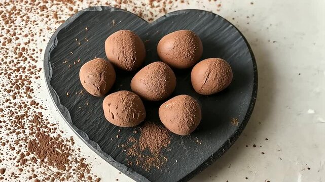 1_Chocolate Truffles Heart Arrangement on Slate Plate
