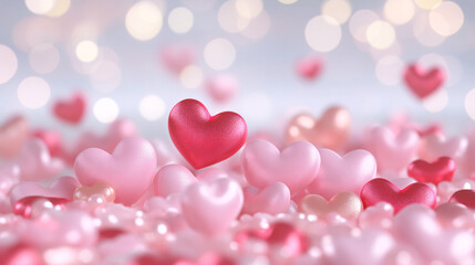 Valentine's Day creative banner. Surprise gift with red ribbons and red heart shaped on background. Valentines day concept.  copy space
