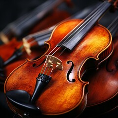 Fototapeta premium Trio of Exquisite Antique Violins in Dramatic Lighting