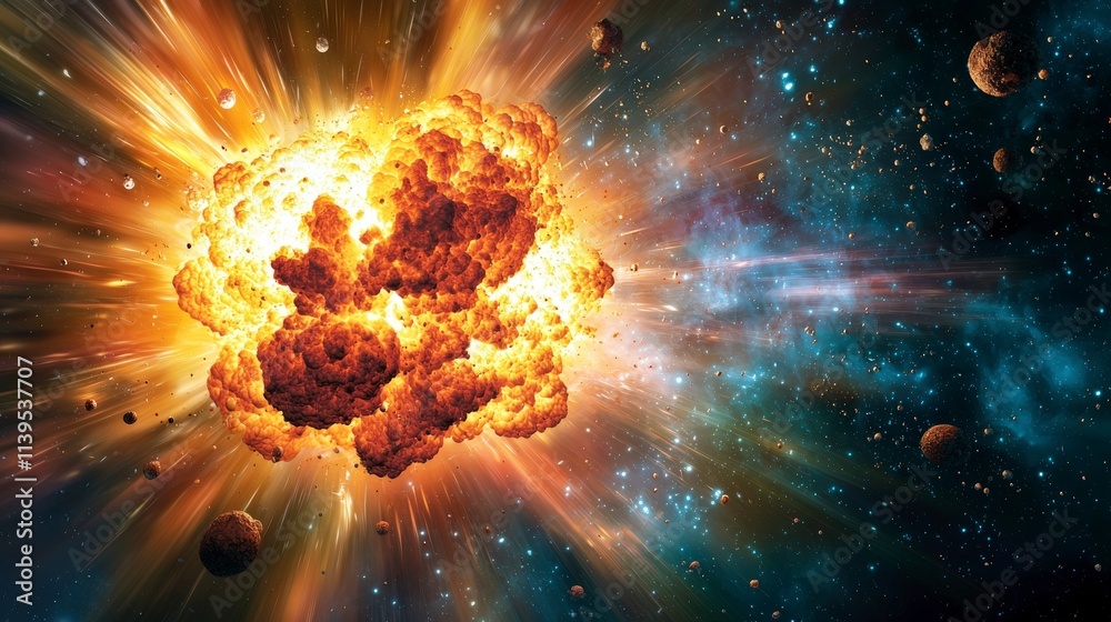 Aufkleber Cosmic explosion event particles splitting in space intergalactic scene digital art vibrant environment close-up view