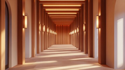 Fototapeta premium A hallway with adjustable lighting fixtures that create a warm and inviting atmosphere for any space.
