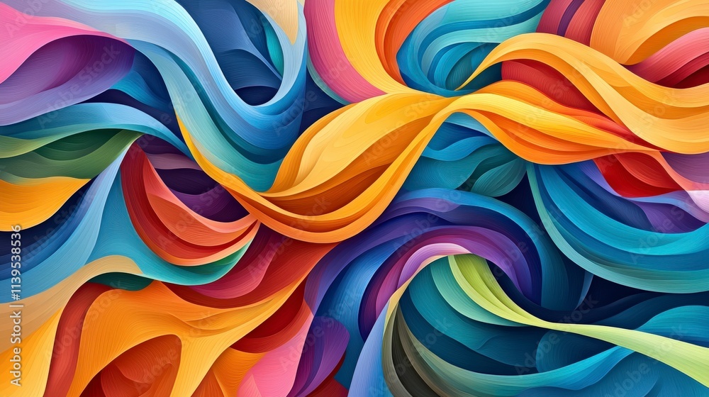 Poster Dynamic colorful waves abstract art digital artwork vibrant environment close-up view fluid motion concept