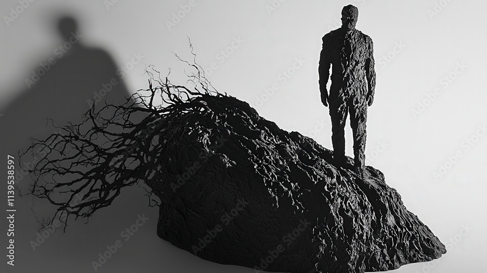 Aufkleber Mysterious shadow of an unseen figure abstract sculpture digital art dark atmosphere close-up view hidden meaning
