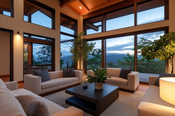 A modern living room with adjustable lighting enhancing the ambiance and style of contemporary home design.