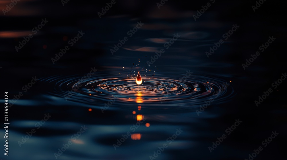Aufkleber A single spark igniting water ripples nature macro photography dark environment close-up view energy concept