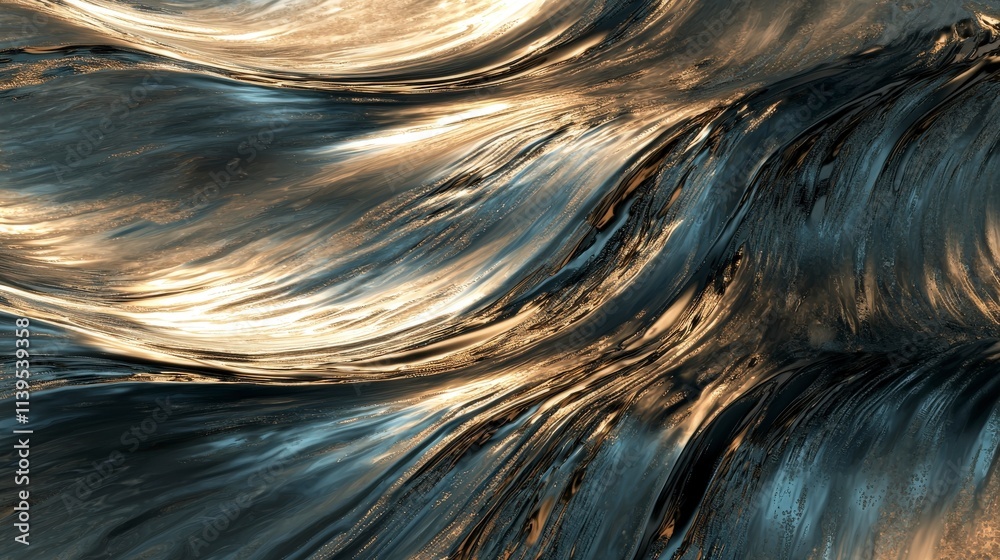 Poster dynamic metallic swirls modern art studio abstract visuals indoor environment close-up textured desi