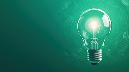 Bright idea concept, A glowing light bulb against a green backdrop, symbolizing ideas, innovation, and creativity.