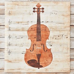 Vintage Violin on Musical Score Background Art Print