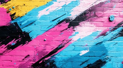 Obraz premium Abstract colorful paint streaks on brick wall.