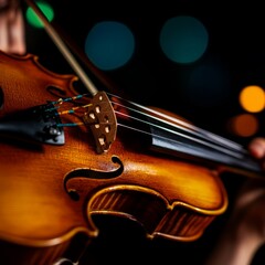 Fototapeta premium Violinist Performing Closeup at Night Concert