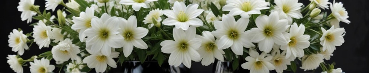 Fototapeta premium an exquisite bouquet of white flowers in a delicate black glass vase, white flowers, luxury, refined