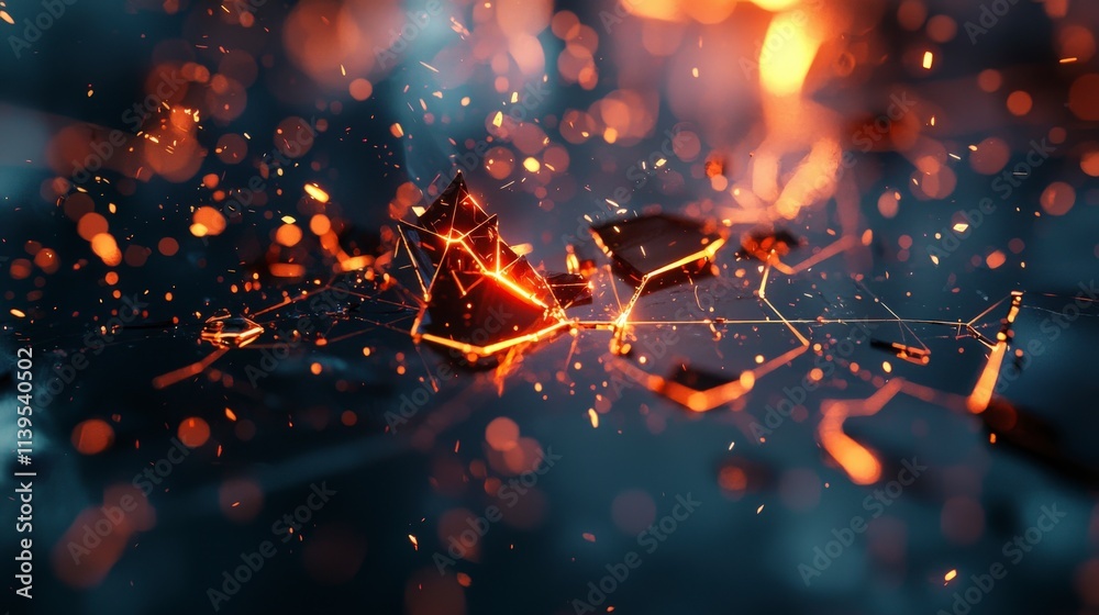Aufkleber fractured timeline with glowing segments abstract style digital art dark environment close-up viewpo