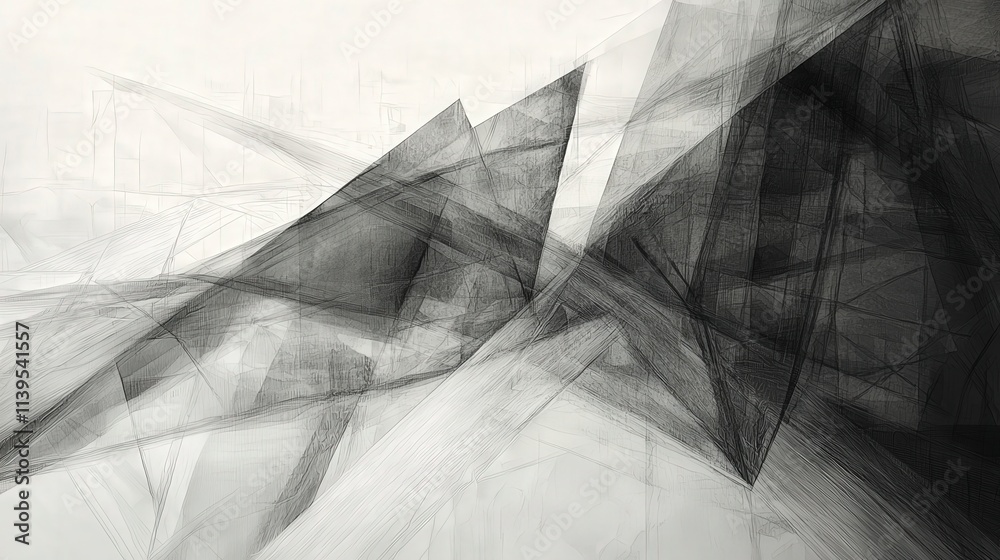 Poster Dynamic abstract line drawing paths dissolve in monochrome layers digital art minimalist style creative concept