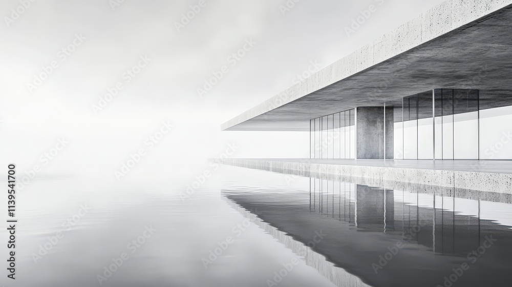 Aufkleber Floating architectural structure in infinite white minimalist design modern environment serene viewpoint
