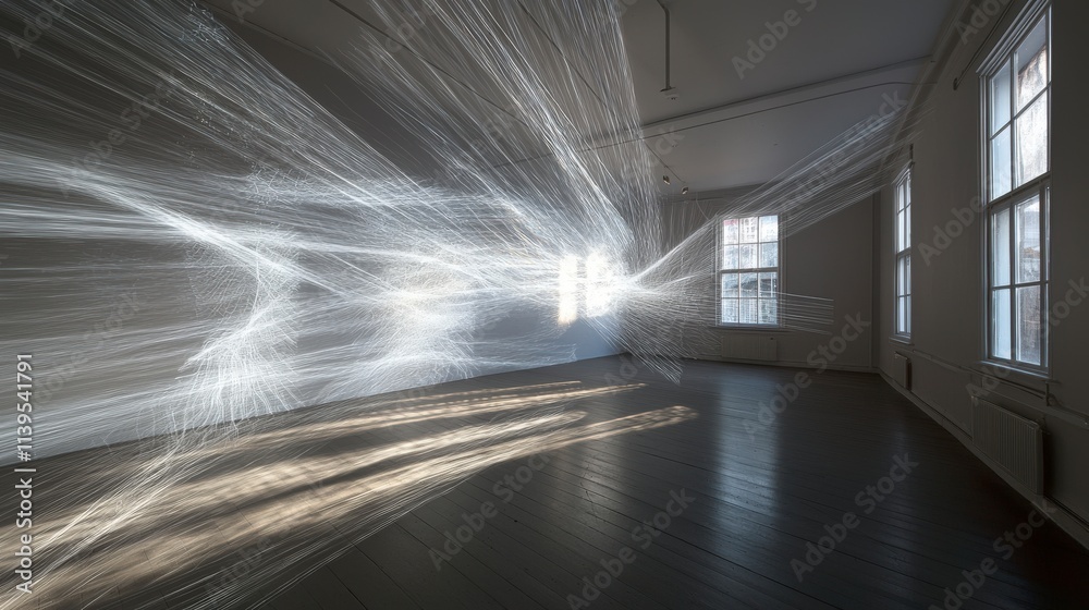 Poster light trails illuminate an empty room urban gallery photography minimalistic artistic exploration ab
