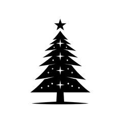 Obraz premium Black and white isolated vector illustration of a Christmas tree on a white background. 