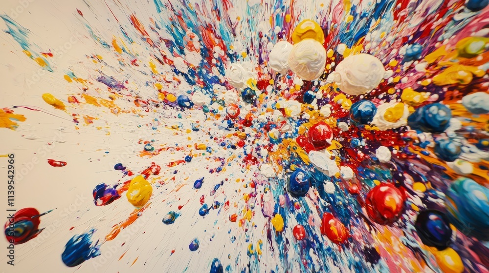 Poster vibrant paint splashes creating art explosion studio abstract artwork colorful environment aerial vi