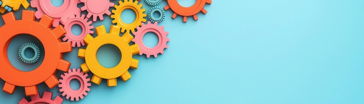 3D Gear Innovention Concept, Brainstorm with gears building blocks, symbolizing innovation and development, flat design illustration