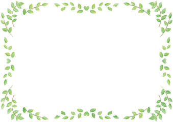 水彩で描いた木の葉フレーム(緑)