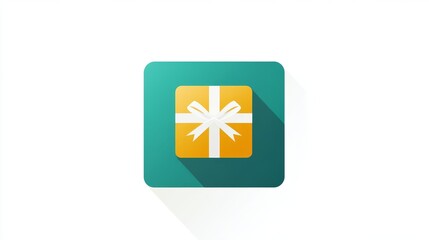Flat Gift Box Icon: A bold, square gift box with a ribbon, isolated on a stark white background. 