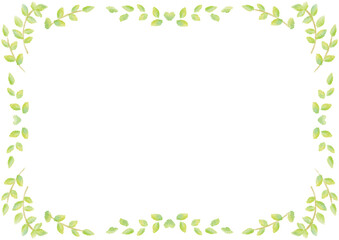 水彩で描いた木の葉フレーム(黄緑)