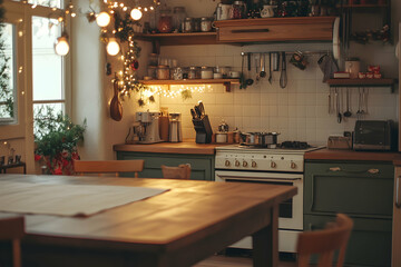 Cozy Christmas Kitchen Interior Illustration