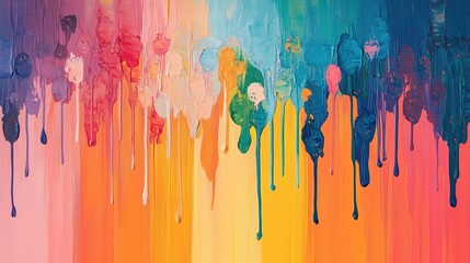 Abstract Painting Background with Rainbow Dripping Paint, Vibrant Color Splash, Textured Backdrop, Minimalist Splatter Art Wallpaper