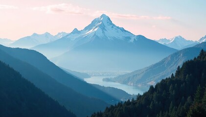 Majestic mountain range with misty atmosphere, landscape, fog