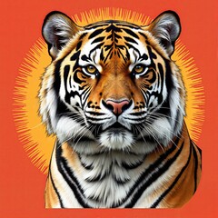 Fototapeta premium Realistic Tiger Portrait with Sunset Glow Background, Print for T-Shirt