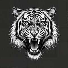 Fototapeta premium Monochrome Tiger Portrait with Bold Graphic Lines, Print for T-Shirt