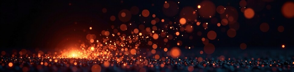 Fototapeta premium Glowing sparks suspended in mid-air on a black background, shimmer, radiant