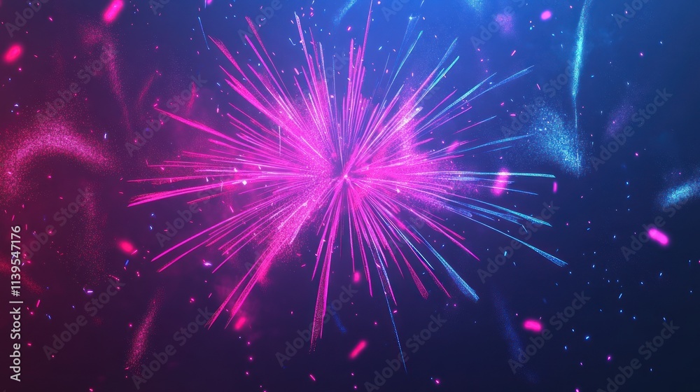 Poster a vibrant explosion of colorful particles resembling fireworks against a dark background.