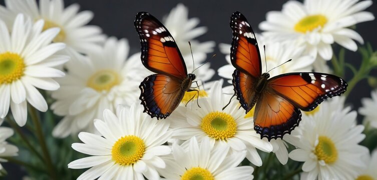 Bright butterfly Aglais io perched on white chrysanthemum flower center, aglais, aglais io