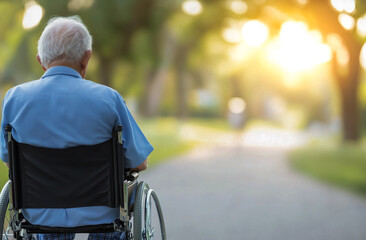 Obraz premium Compassionate caregiver accompanying an elderly man in a wheelchair