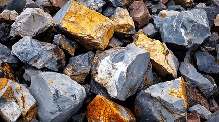 Pile of rocks, various colors and textures. Concept of nature, geology, and raw materials.