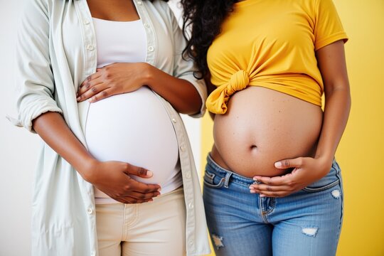 Celebrating Motherhood: Pregnant Women Embrace Their Baby Bumps with Joy and Anticipation, Perfect for Pregnancy Announcements and Baby Shower Invitations