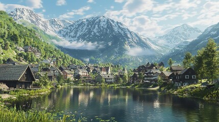 Fototapeta premium Hallstatt Village in Austria: Beautiful Village by the Lake