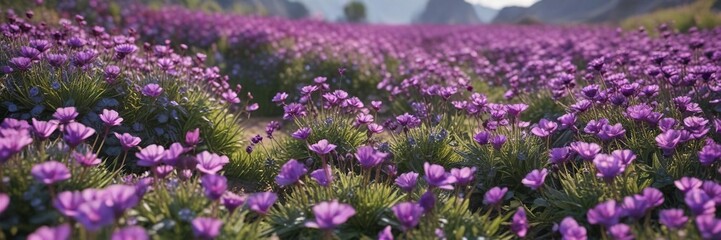 Obraz premium rows of lush purple flowers swaying gently in the breeze, landscape photography, lavender harvest season