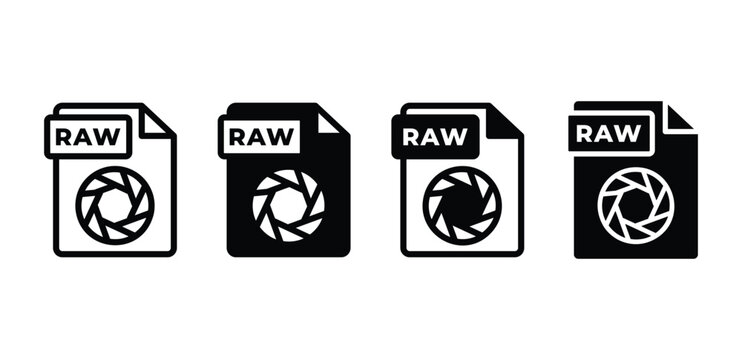 raw file format icon symbol sign vector design black white simple outline and black filled color illustration collections sets isolated