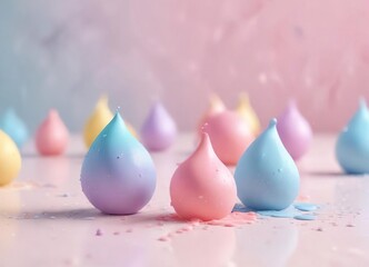 Pastel colorful paint drops on a soft pastel background , dreamy, watercolor, artistic