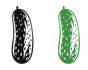A pair of stylized pickles, one black and one green,  presented against a white background.  Simple, bold graphic design.