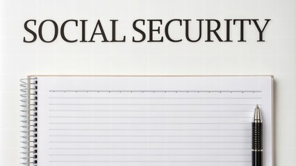 Social security benefits concept, Social Security document with blank notepad page.