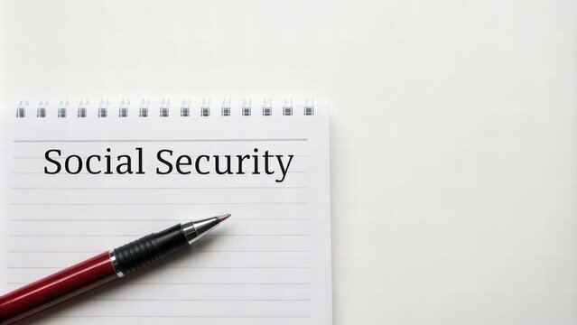 Social security benefits concept, Notepad with Social Security text and a pen.