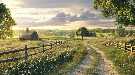 Naklejka premium Idyllic Rural Landscape in the Cotswolds, UK 16K Resolution