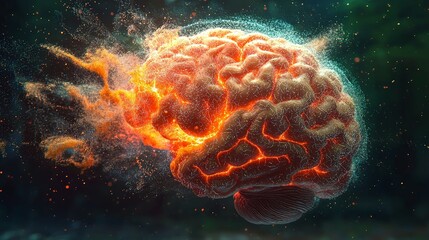 Fototapeta premium Cognitive decay with disintegrating neural connections in a brain rot visual