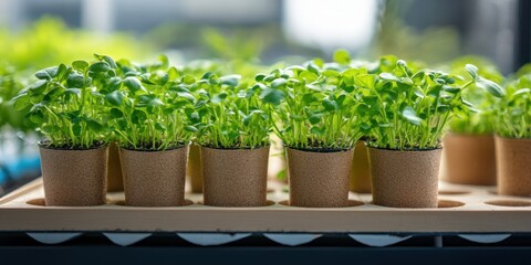 Close-Up of Lush Seedlings Thriving in Eco-Friendly Biodegradable Pots, Showcasing Sustainable Gardening Practices.