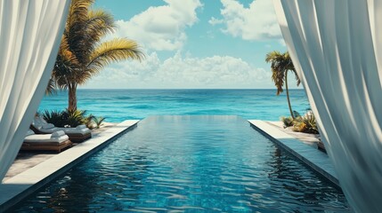 Fototapeta premium Maldives tropical paradise beachfront villa with infinity pool panoramic views and serenity for a luxurious retreat
