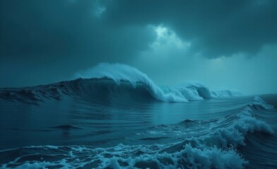 Naklejka premium Dark mysterious waters with waves in the distance, mysterious, oceanic, wave