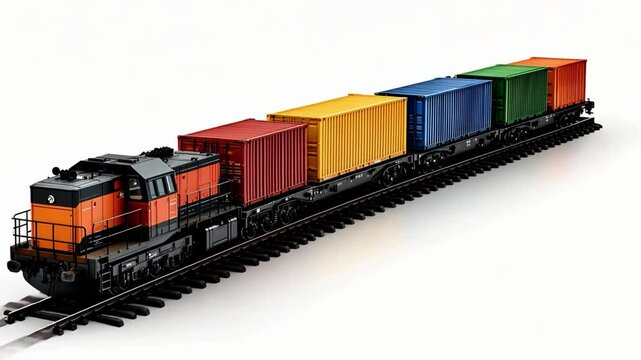 A toy-like freight train featuring colorful containers. The image showcases the fusion of fun and functionality. Ideal for transport and educational themes. Generative AI