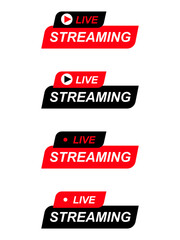 Live Streaming icons Set. Rounded Rectangle Red symbols and buttons of live stream, broadcasting online stream. Lower third template for tv, shows, movies and live performances. Vector design element